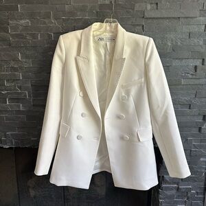 Zara Women's Cream Double-Breasted Jacket